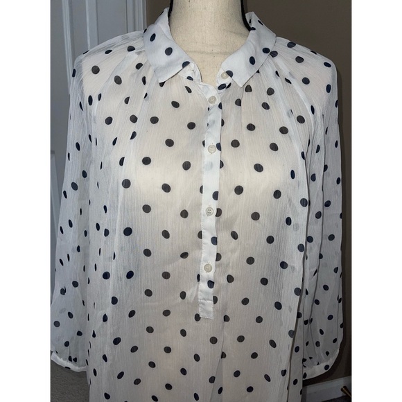Women’s White Polka Dot Pattern Joe Fresh Sheer Blouse 🖤 - Picture 7 of 17